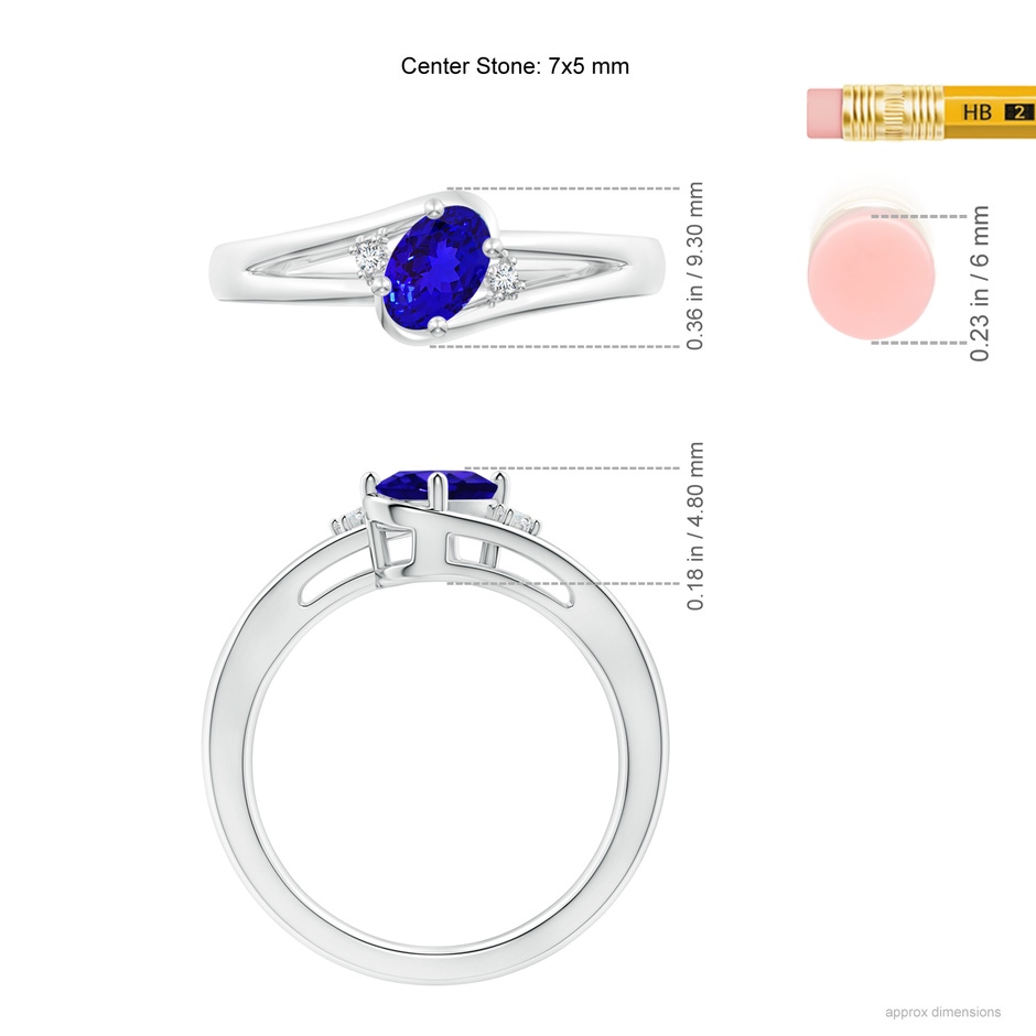 7x5mm AAAA Tanzanite and Diamond Split Shank Ring in P950 Platinum ruler