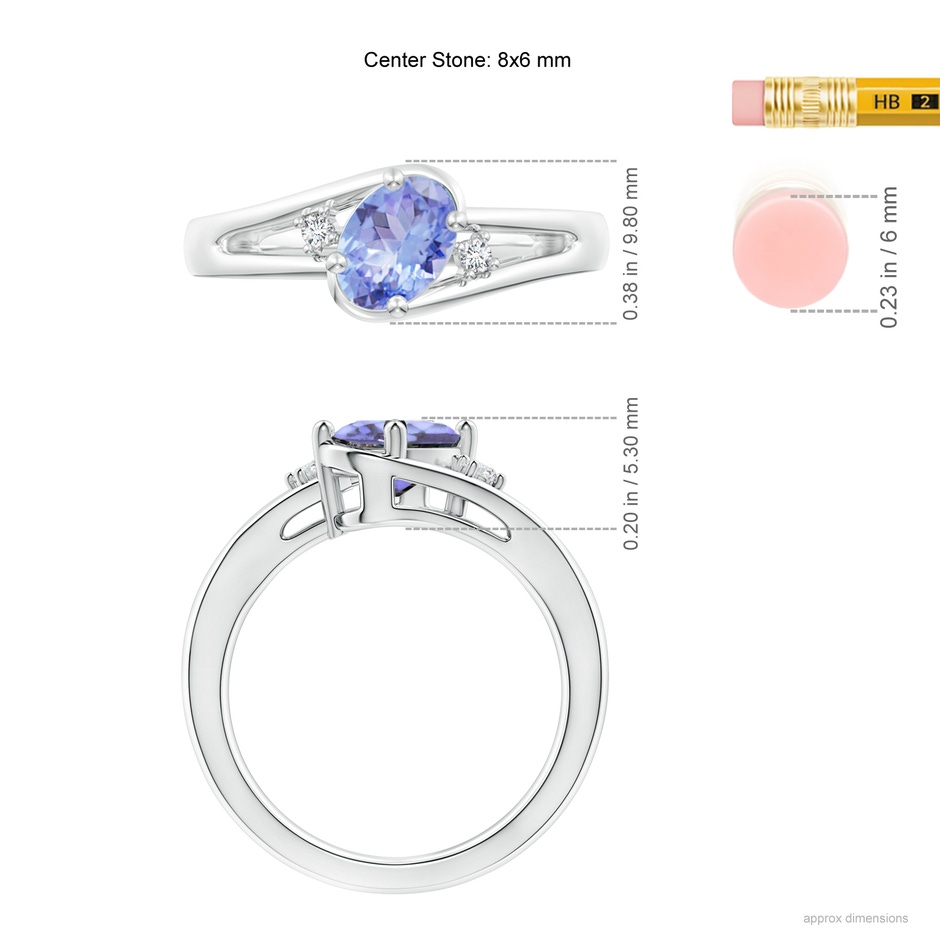 8x6mm A Tanzanite and Diamond Split Shank Ring in P950 Platinum ruler