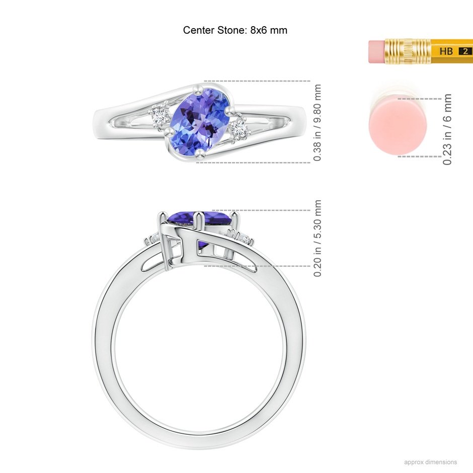 8x6mm AA Tanzanite and Diamond Split Shank Ring in White Gold ruler