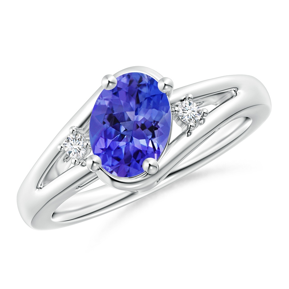 8x6mm AAA Tanzanite and Diamond Split Shank Ring in P950 Platinum 