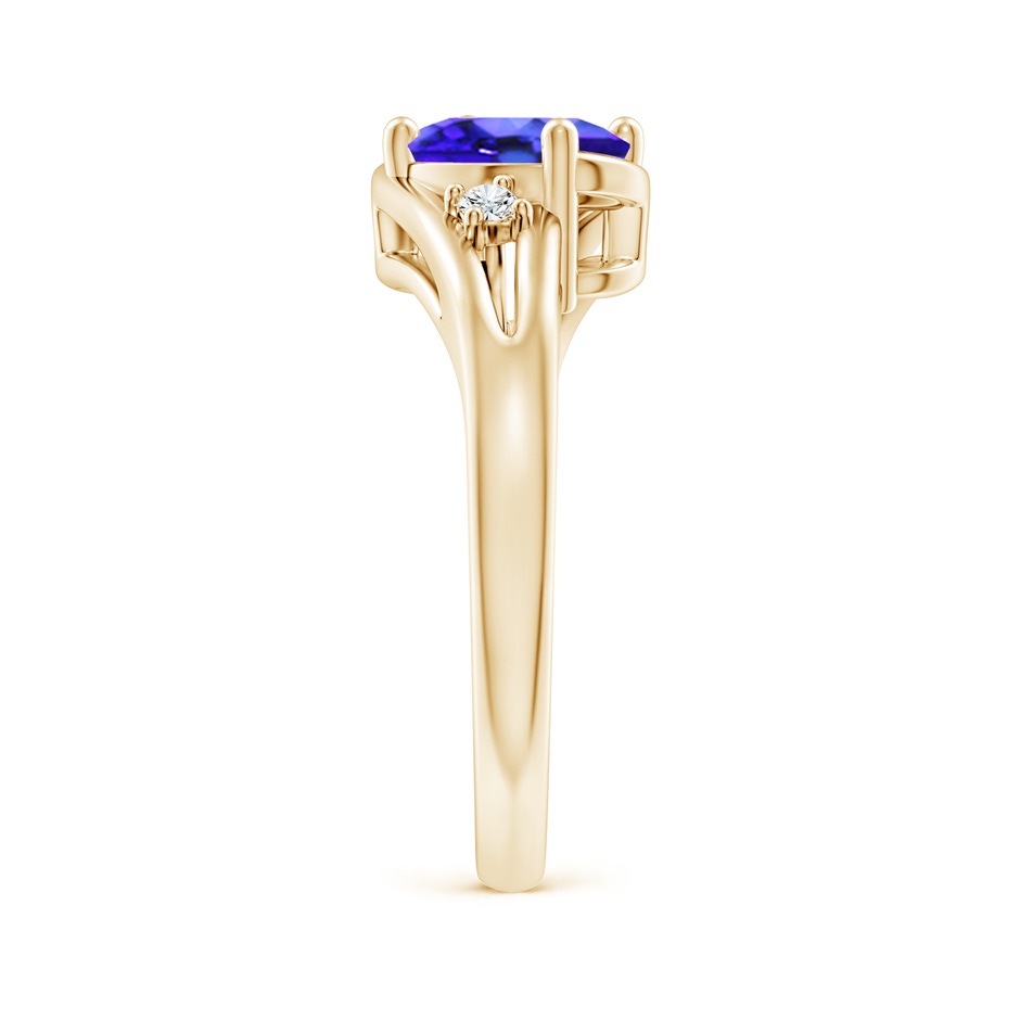 8x6mm AAA Tanzanite and Diamond Split Shank Ring in Yellow Gold side-2