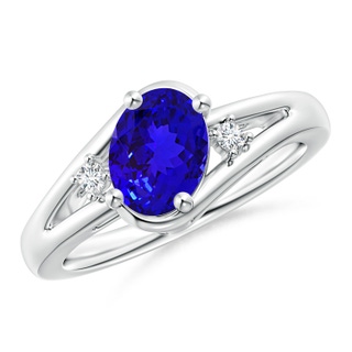 8x6mm AAAA Tanzanite and Diamond Split Shank Ring in White Gold