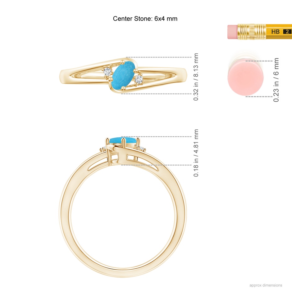 6x4mm A Turquoise and Diamond Split Shank Ring in Yellow Gold ruler