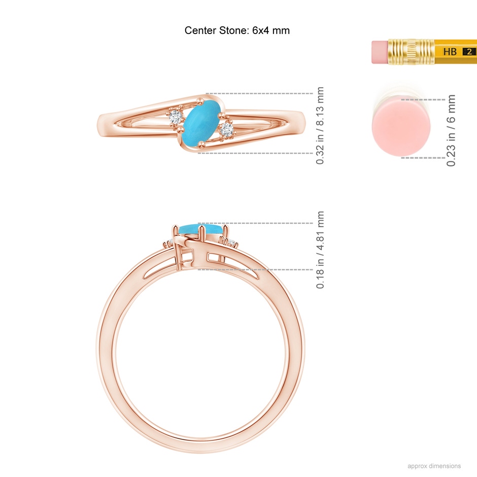 6x4mm AA Turquoise and Diamond Split Shank Ring in Rose Gold ruler