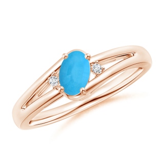 6x4mm AAA Turquoise and Diamond Split Shank Ring in Rose Gold