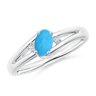 6x4mm AAA Turquoise and Diamond Split Shank Ring in White Gold