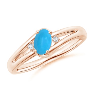 6x4mm AAAA Turquoise and Diamond Split Shank Ring in Rose Gold