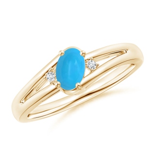 6x4mm AAAA Turquoise and Diamond Split Shank Ring in Yellow Gold
