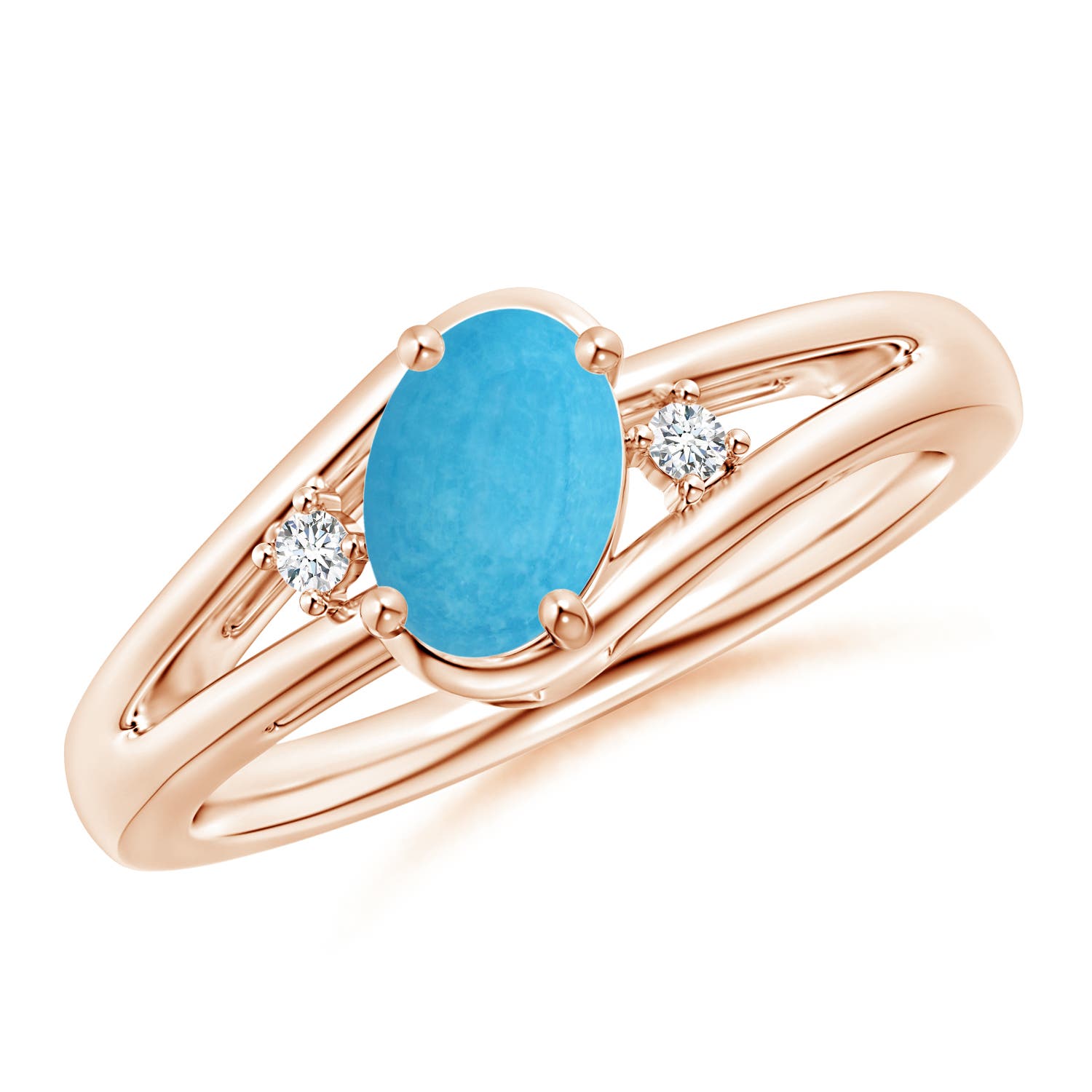 7x5mm A Turquoise and Diamond Split Shank Ring in Rose Gold