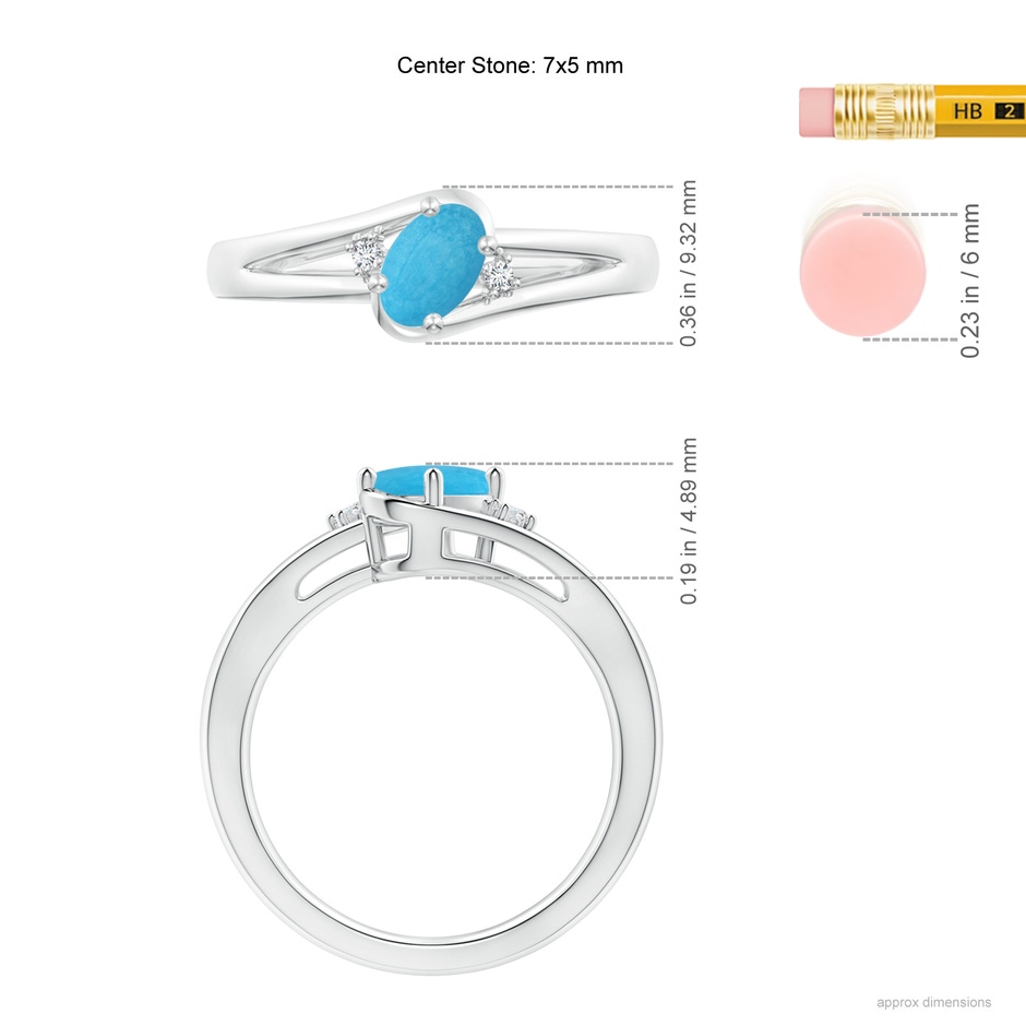 7x5mm A Turquoise and Diamond Split Shank Ring in White Gold ruler