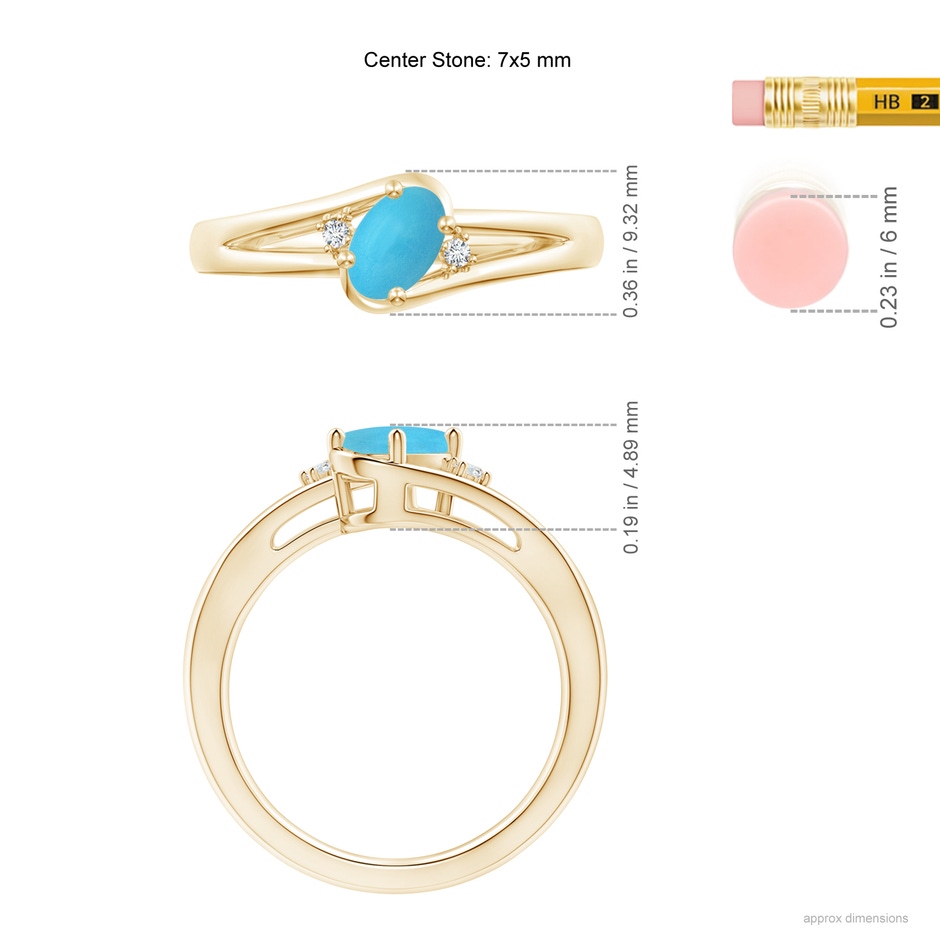 7x5mm AA Turquoise and Diamond Split Shank Ring in Yellow Gold ruler
