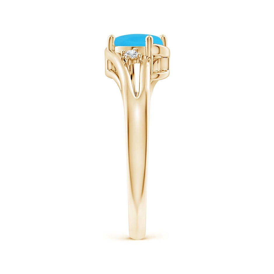 7x5mm AAA Turquoise and Diamond Split Shank Ring in Yellow Gold side-2