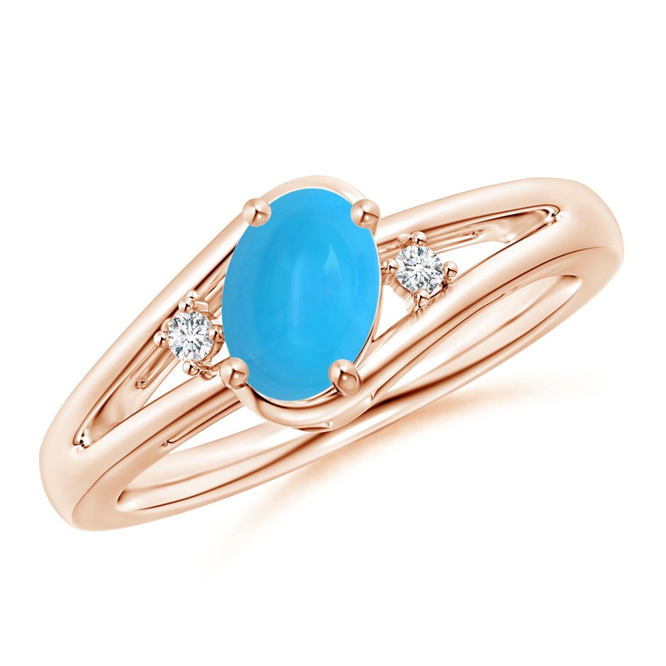 7x5mm AAAA Turquoise and Diamond Split Shank Ring in Rose Gold 
