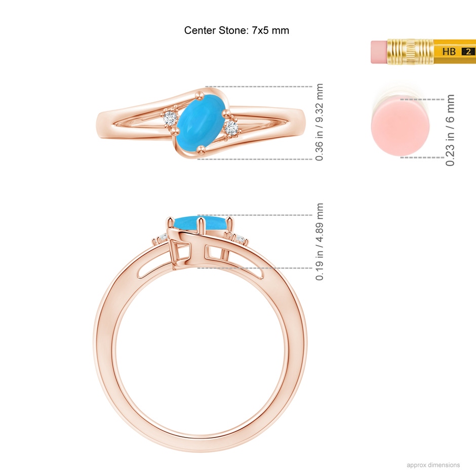 7x5mm AAAA Turquoise and Diamond Split Shank Ring in Rose Gold ruler