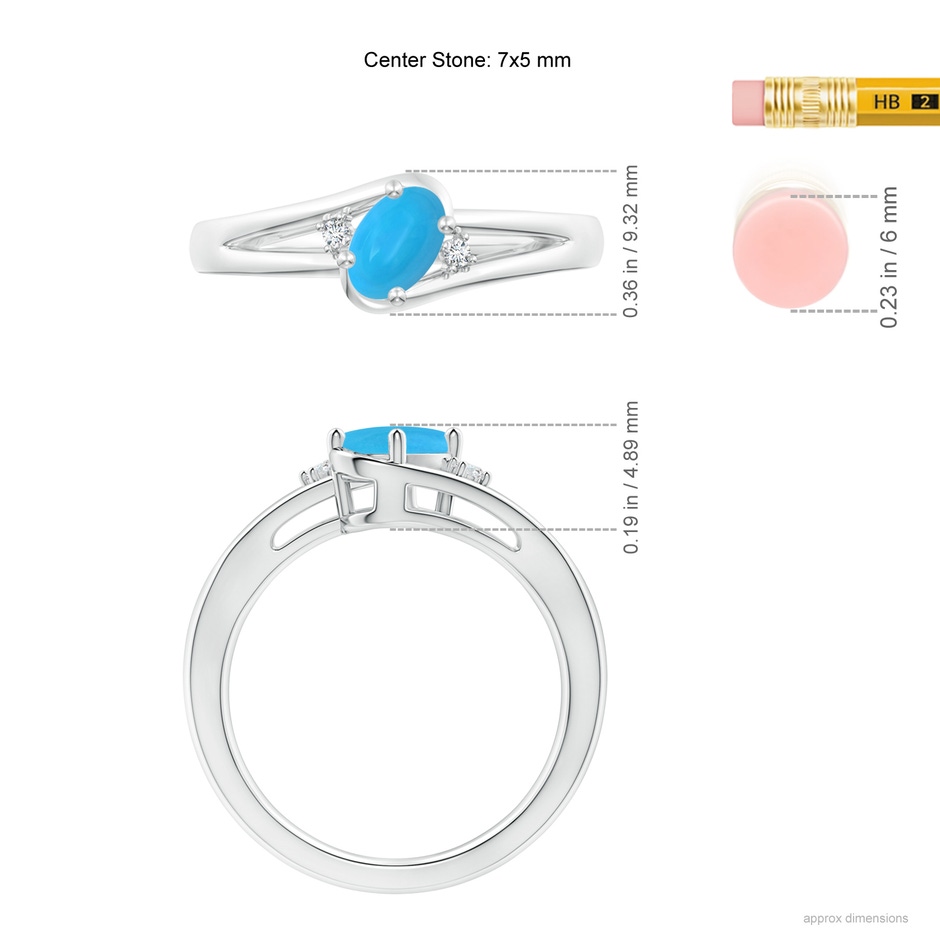 7x5mm AAAA Turquoise and Diamond Split Shank Ring in White Gold ruler