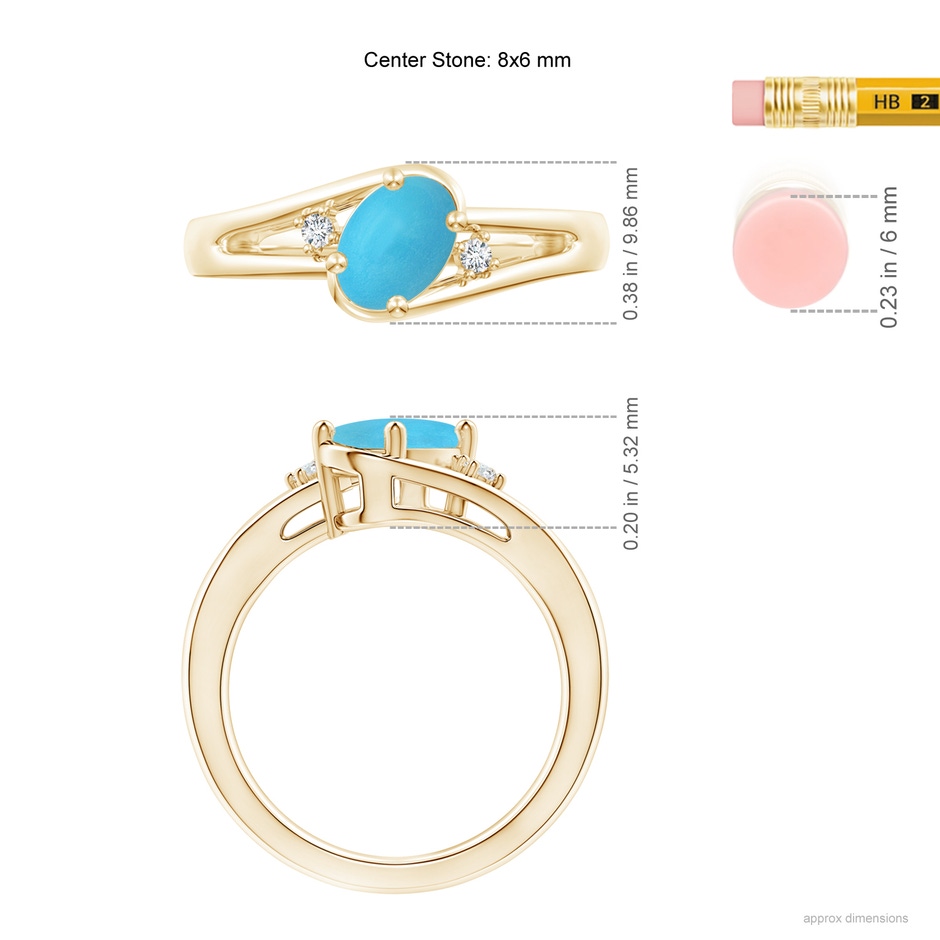 8x6mm AA Turquoise and Diamond Split Shank Ring in Yellow Gold ruler