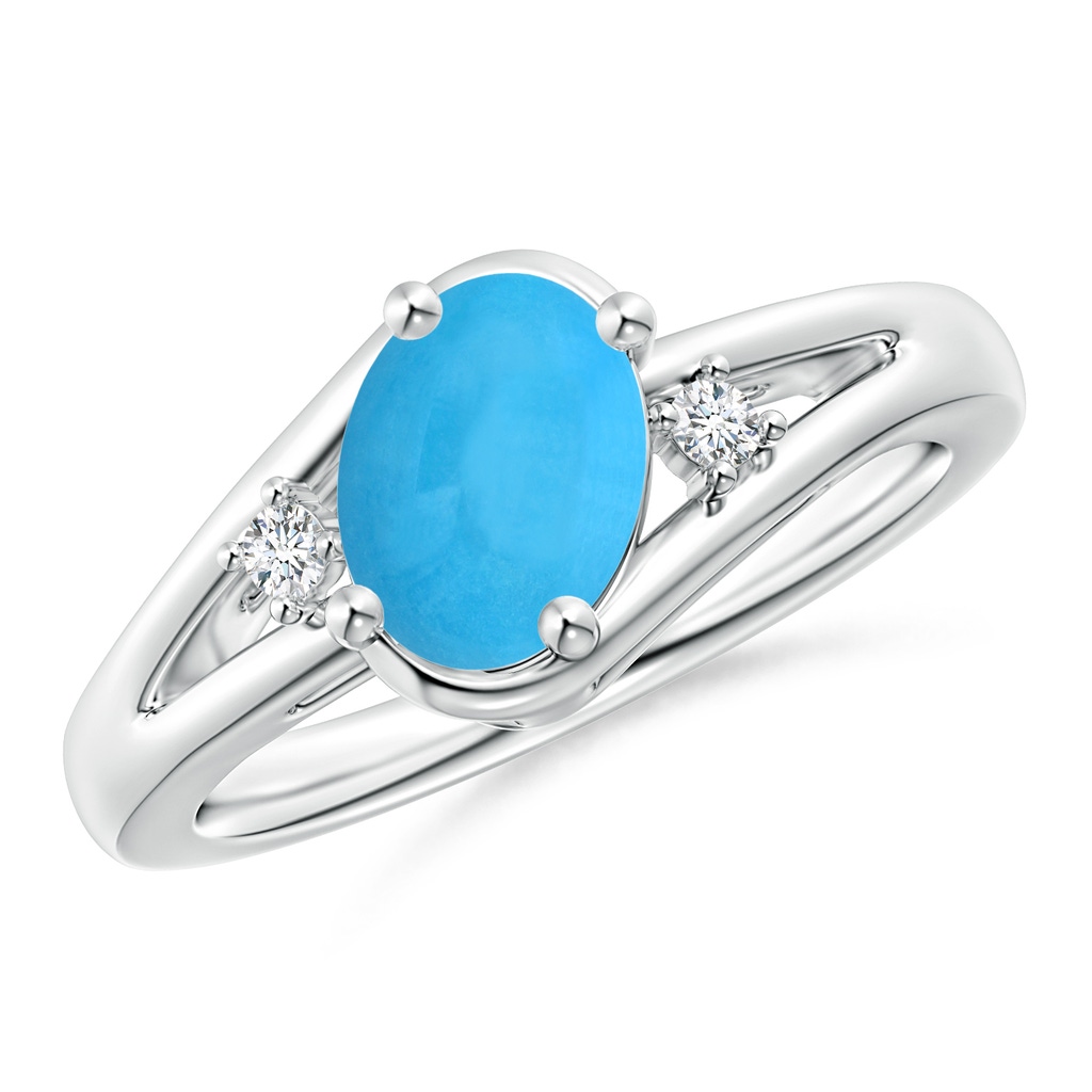 8x6mm AAA Turquoise and Diamond Split Shank Ring in White Gold