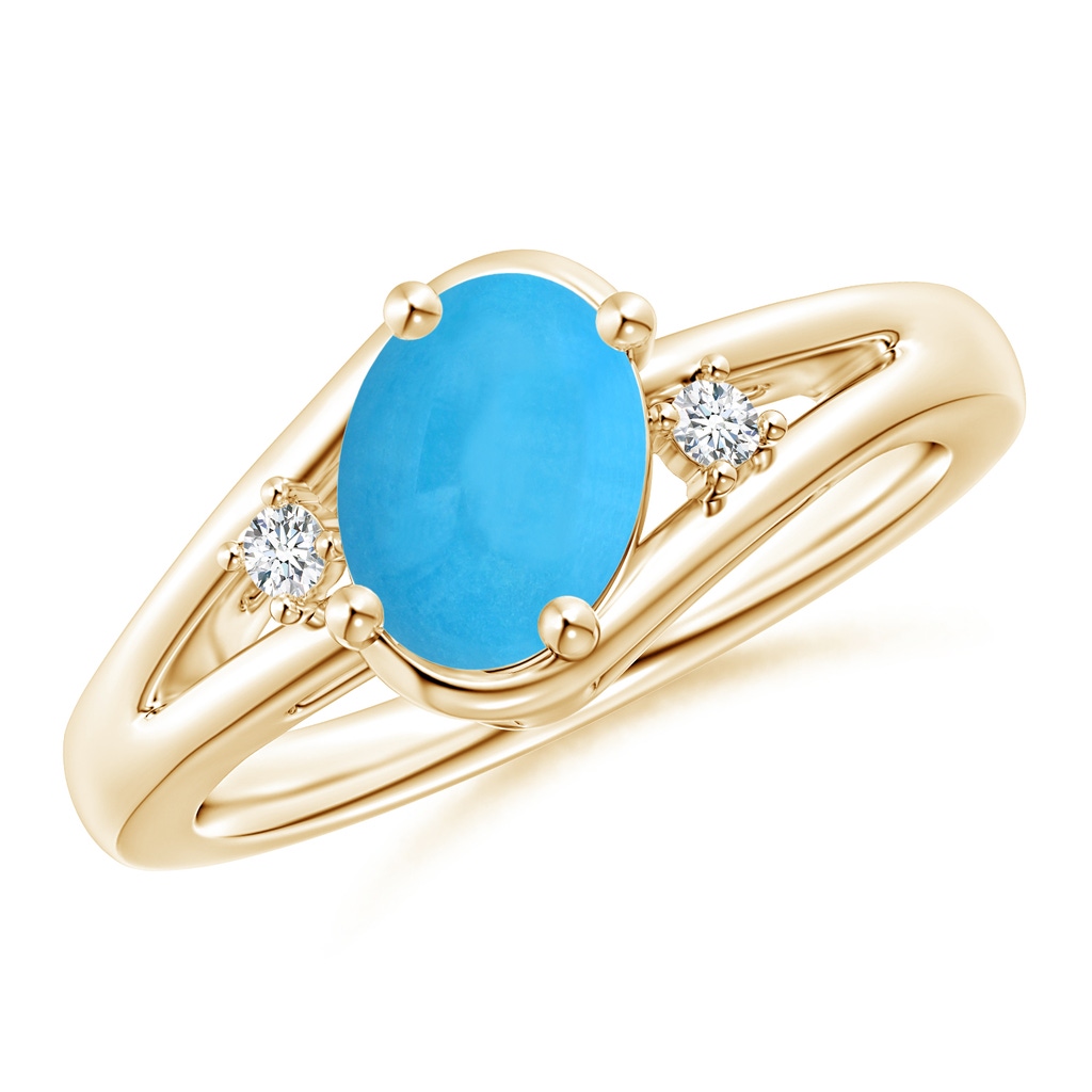 8x6mm AAA Turquoise and Diamond Split Shank Ring in Yellow Gold