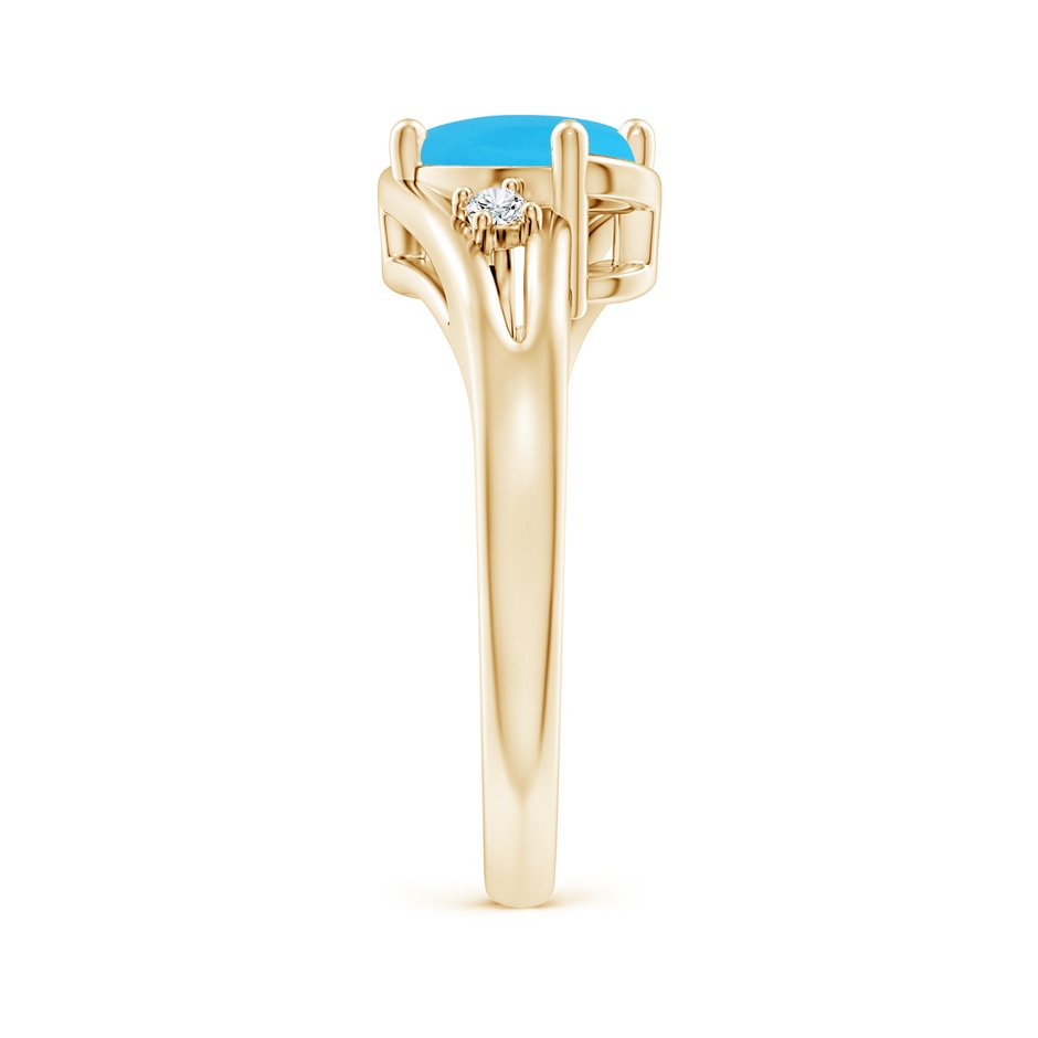 8x6mm AAA Turquoise and Diamond Split Shank Ring in Yellow Gold side-2