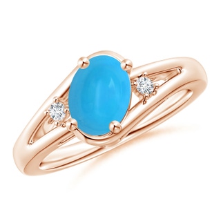 8x6mm AAAA Turquoise and Diamond Split Shank Ring in Rose Gold