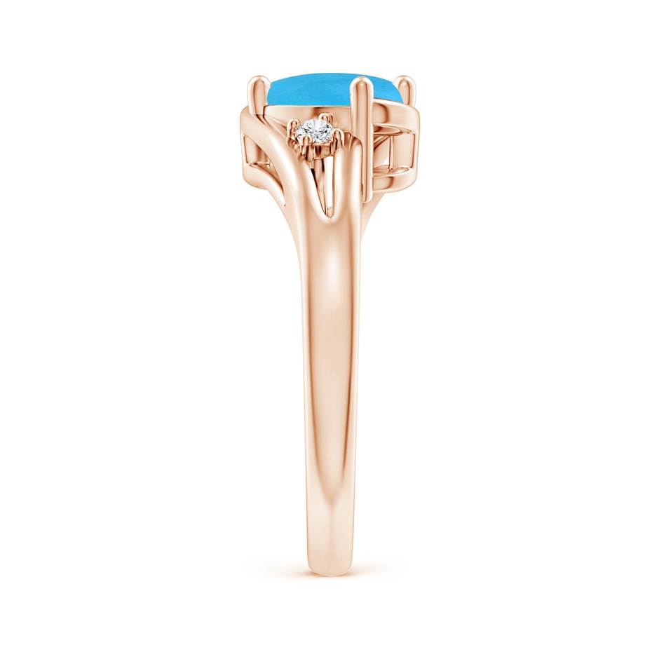 8x6mm AAAA Turquoise and Diamond Split Shank Ring in Rose Gold side-2
