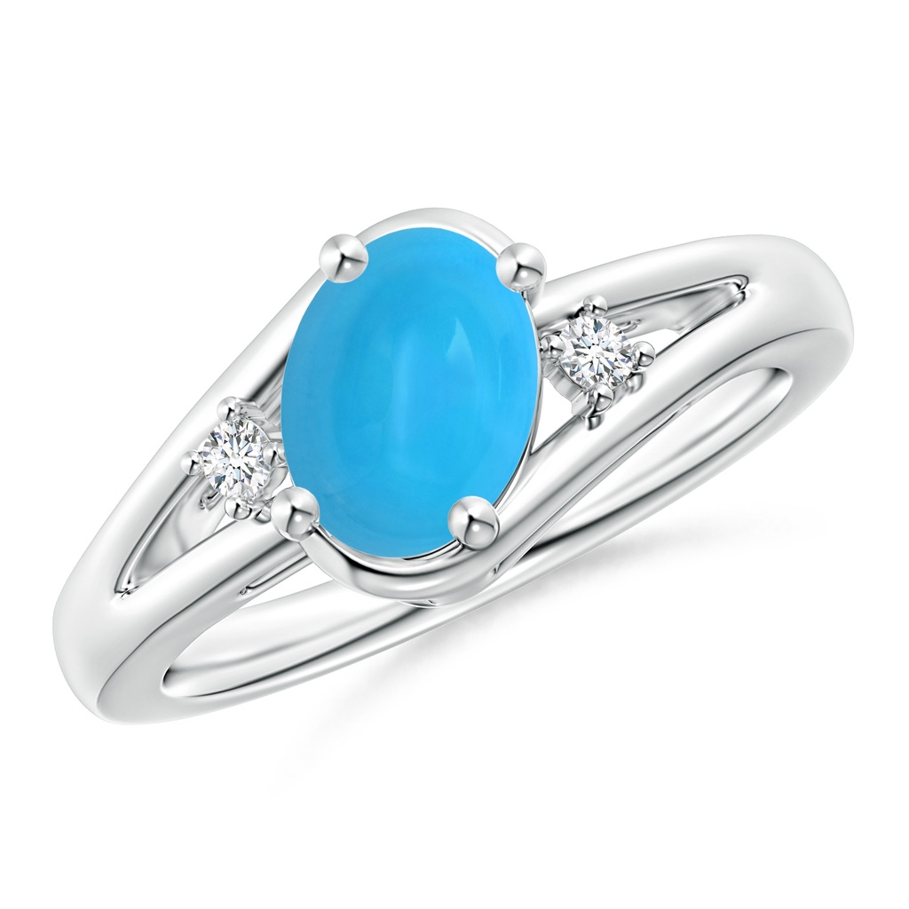 8x6mm AAAA Turquoise and Diamond Split Shank Ring in White Gold