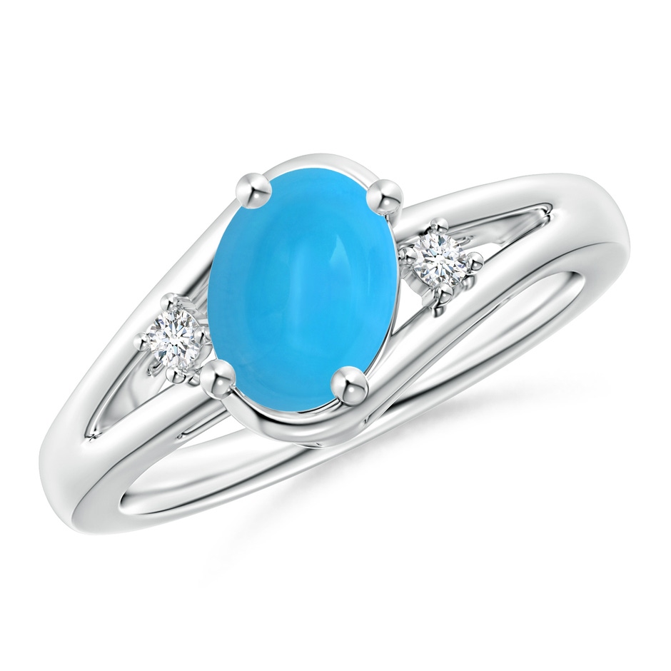 8x6mm AAAA Turquoise and Diamond Split Shank Ring in White Gold 