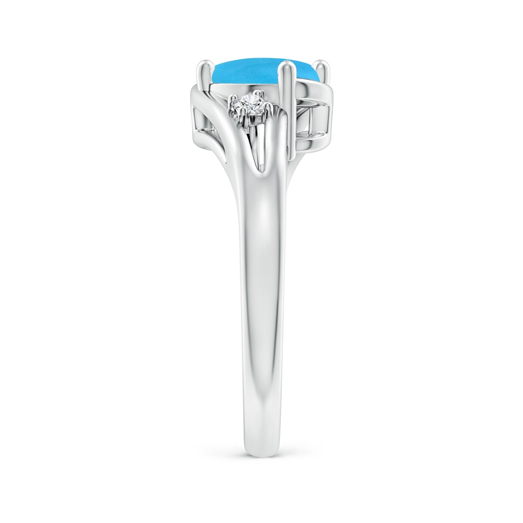8x6mm AAAA Turquoise and Diamond Split Shank Ring in White Gold Side-2