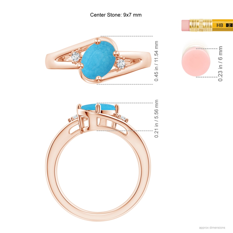 9x7mm A Turquoise and Diamond Split Shank Ring in Rose Gold ruler