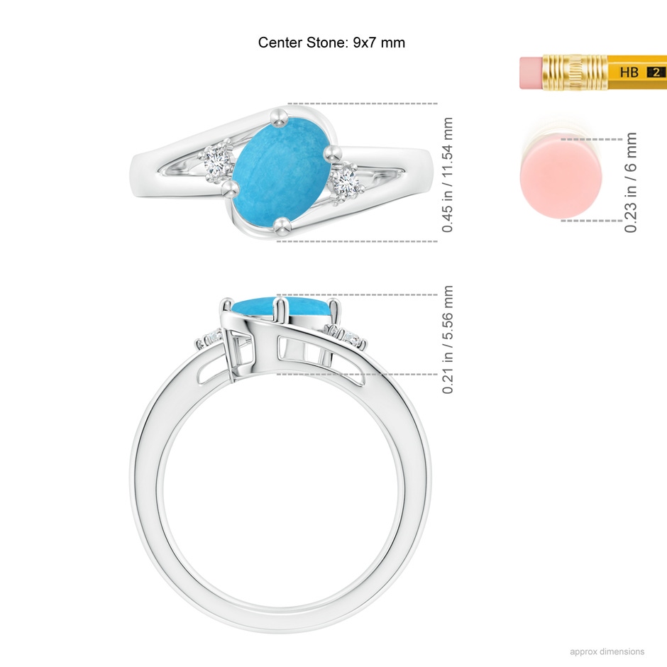 9x7mm A Turquoise and Diamond Split Shank Ring in White Gold ruler