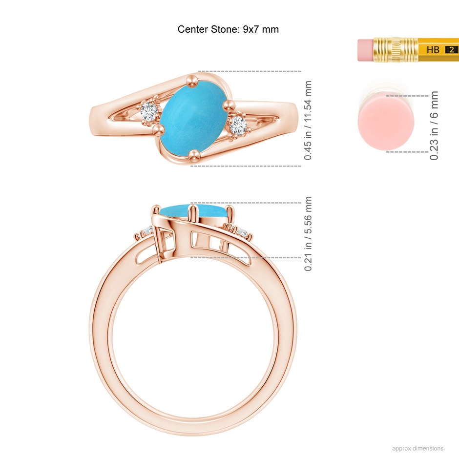 9x7mm AA Turquoise and Diamond Split Shank Ring in Rose Gold ruler