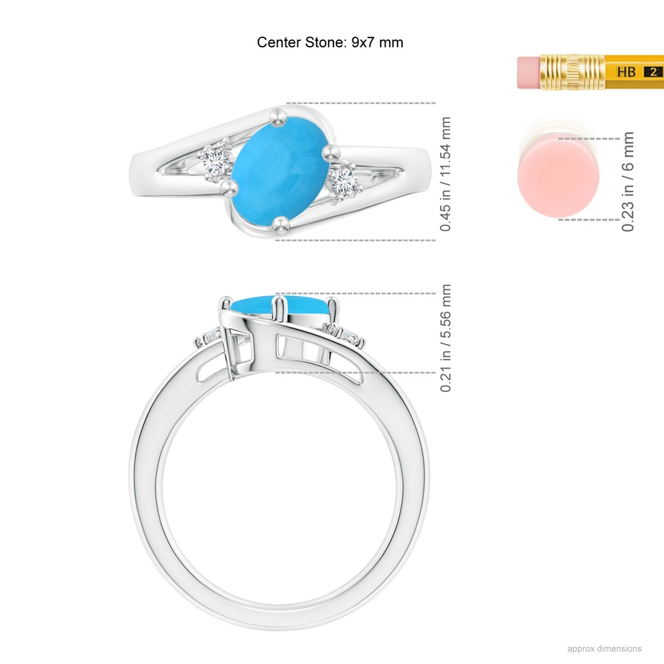 9x7mm AAA Turquoise and Diamond Split Shank Ring in White Gold ruler