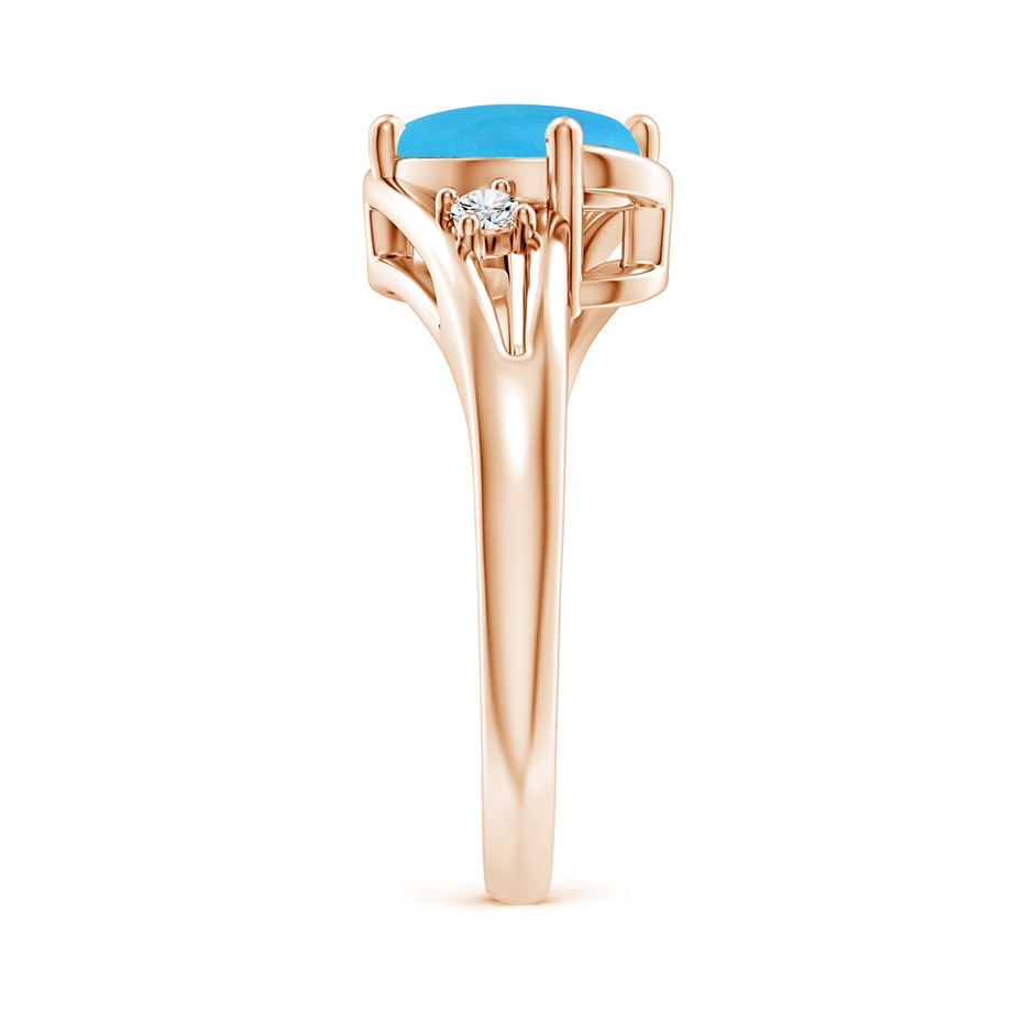 9x7mm AAAA Turquoise and Diamond Split Shank Ring in Rose Gold side-2