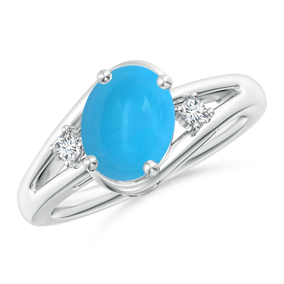 9x7mm AAAA Turquoise and Diamond Split Shank Ring in White Gold 