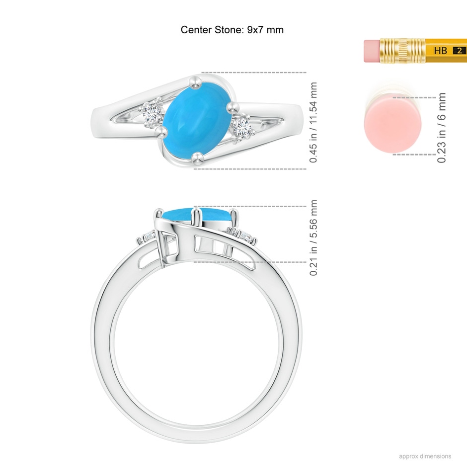 9x7mm AAAA Turquoise and Diamond Split Shank Ring in White Gold ruler