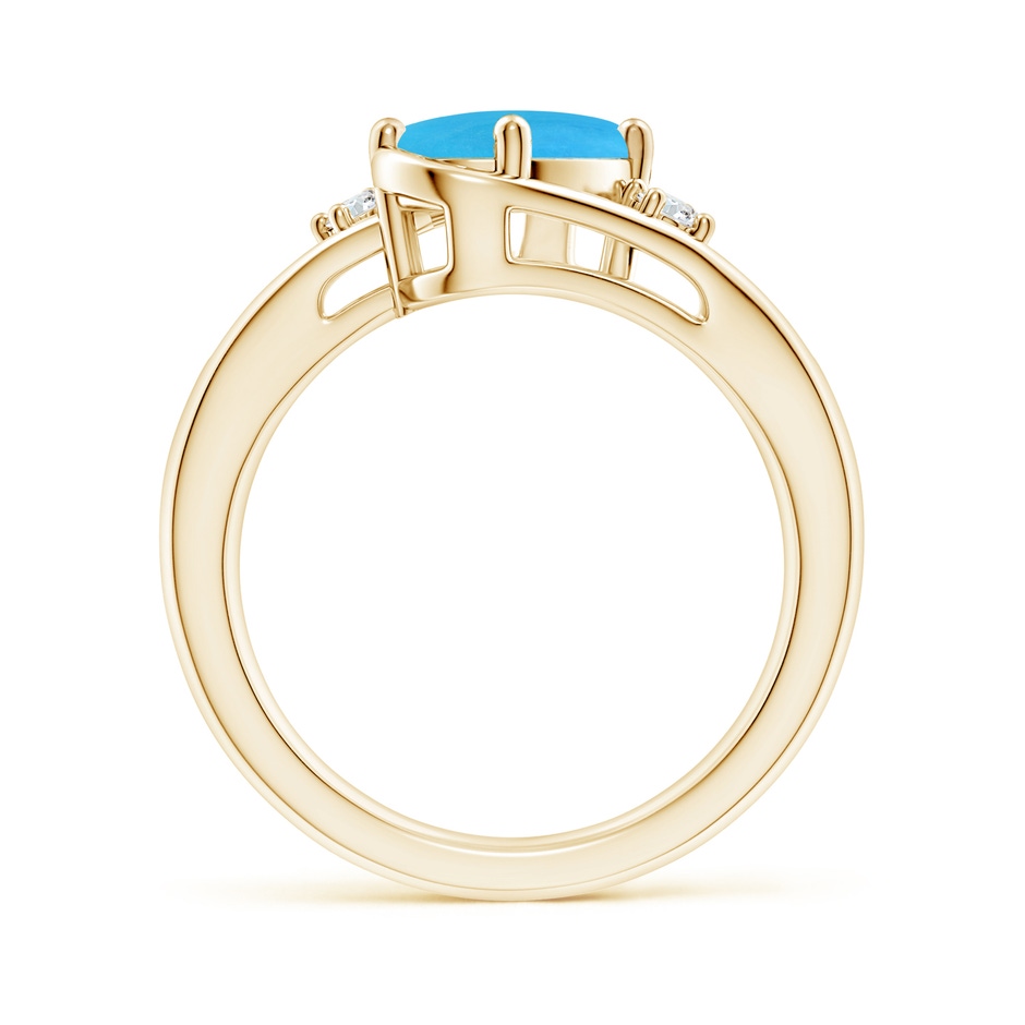 9x7mm AAAA Turquoise and Diamond Split Shank Ring in Yellow Gold side-1
