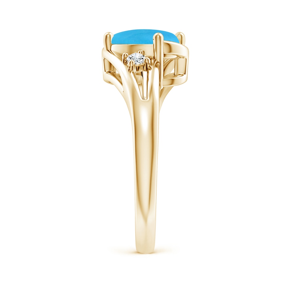 9x7mm AAAA Turquoise and Diamond Split Shank Ring in Yellow Gold side-2