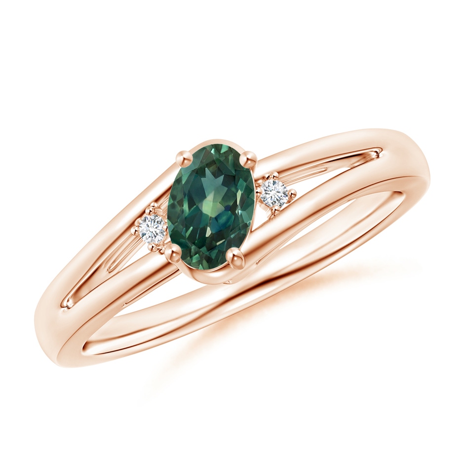 6x4mm AA Teal Montana Sapphire and Diamond Split Shank Ring in Rose Gold 