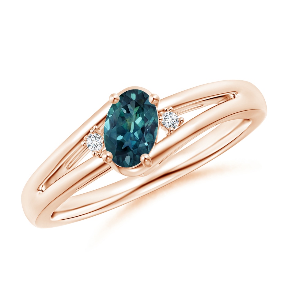 6x4mm AAA Teal Montana Sapphire and Diamond Split Shank Ring in Rose Gold 