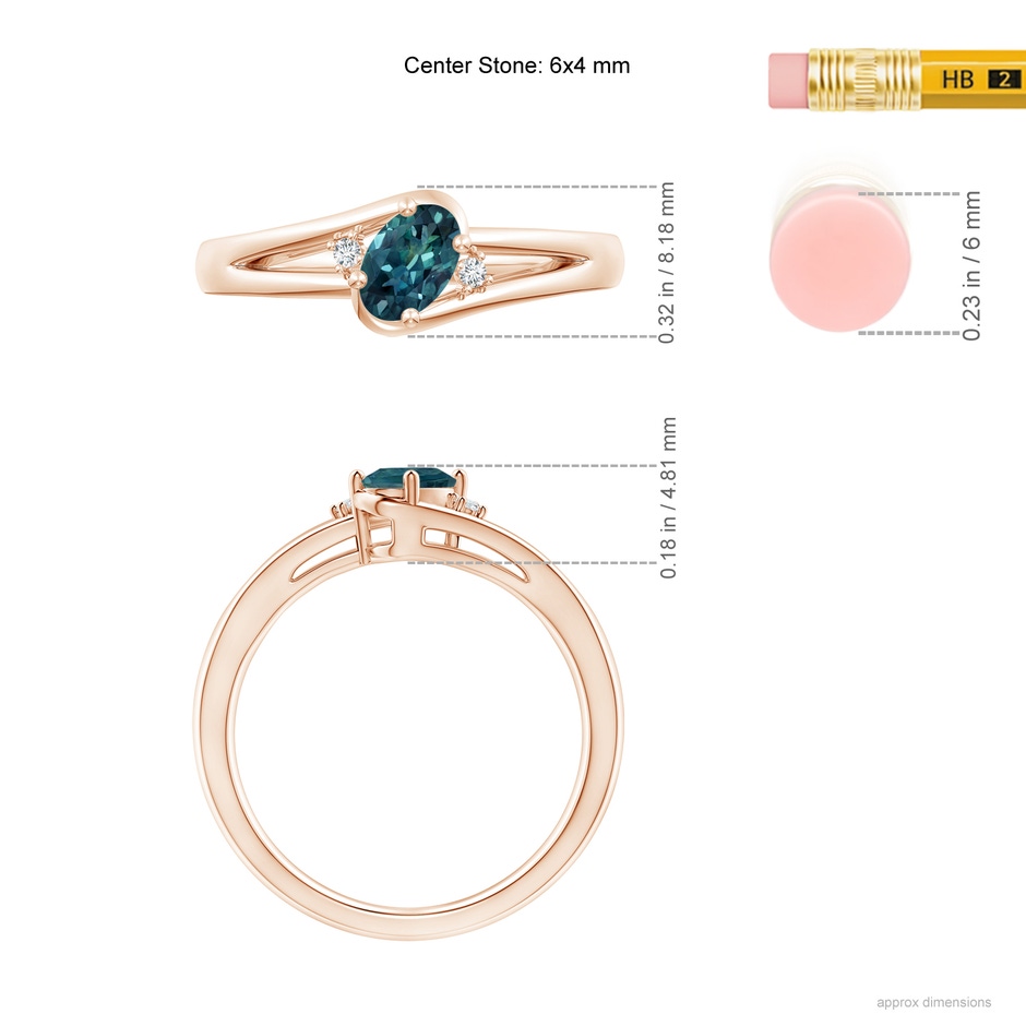 6x4mm AAA Teal Montana Sapphire and Diamond Split Shank Ring in Rose Gold ruler