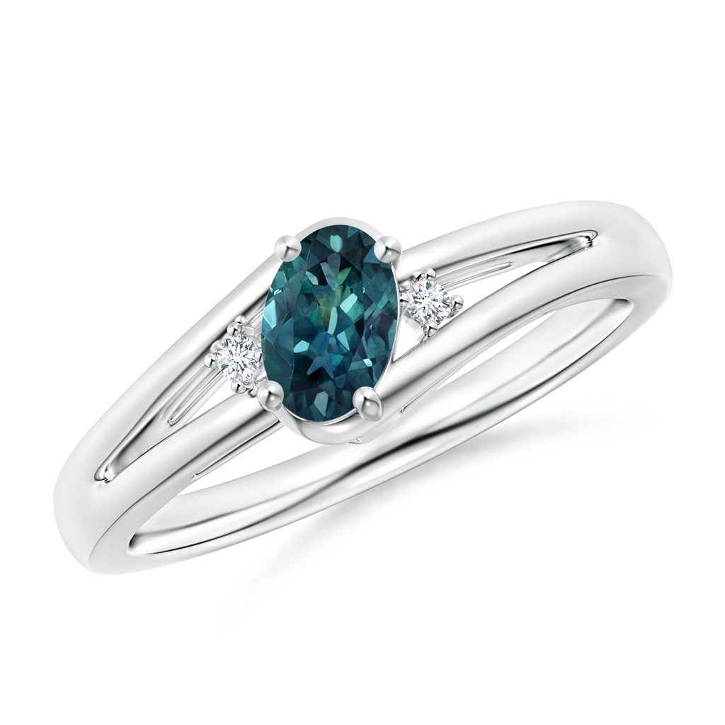 6x4mm AAA Teal Montana Sapphire and Diamond Split Shank Ring in White Gold