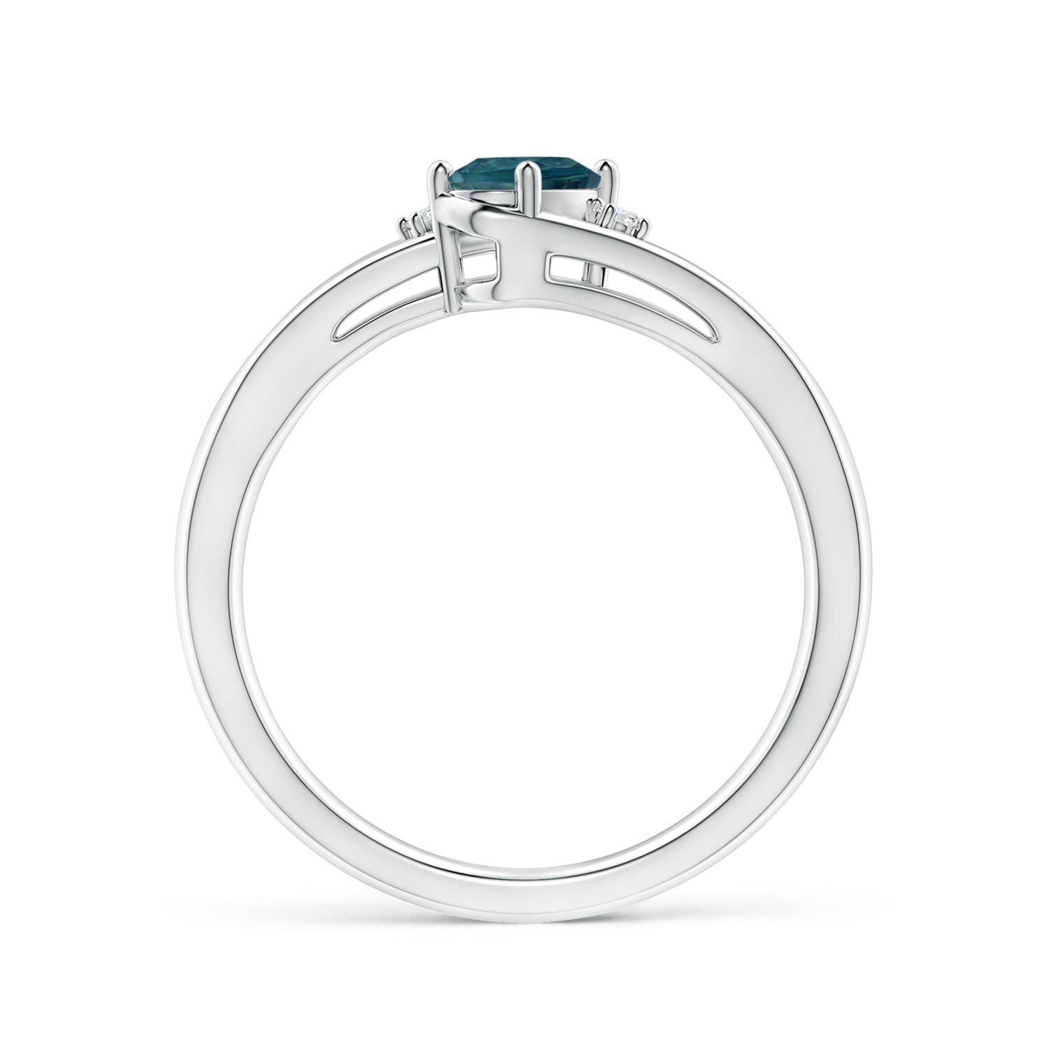 6x4mm AAA Teal Montana Sapphire and Diamond Split Shank Ring in White Gold - side 2