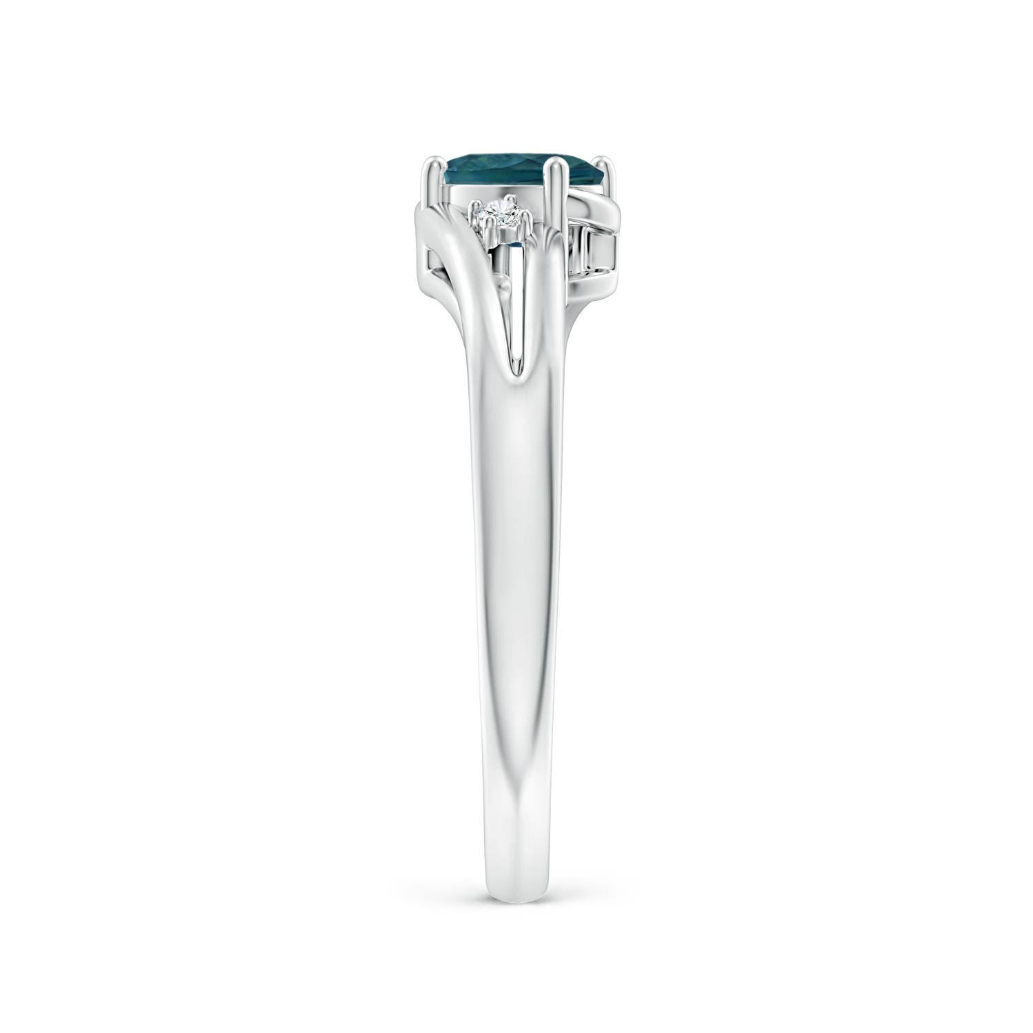 6x4mm AAA Teal Montana Sapphire and Diamond Split Shank Ring in White Gold - side 3