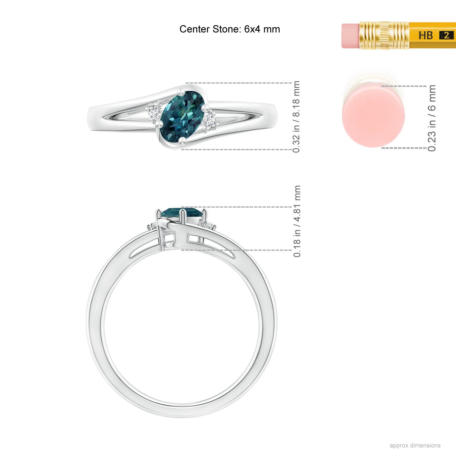 6x4mm AAA Teal Montana Sapphire and Diamond Split Shank Ring in White Gold - ruler