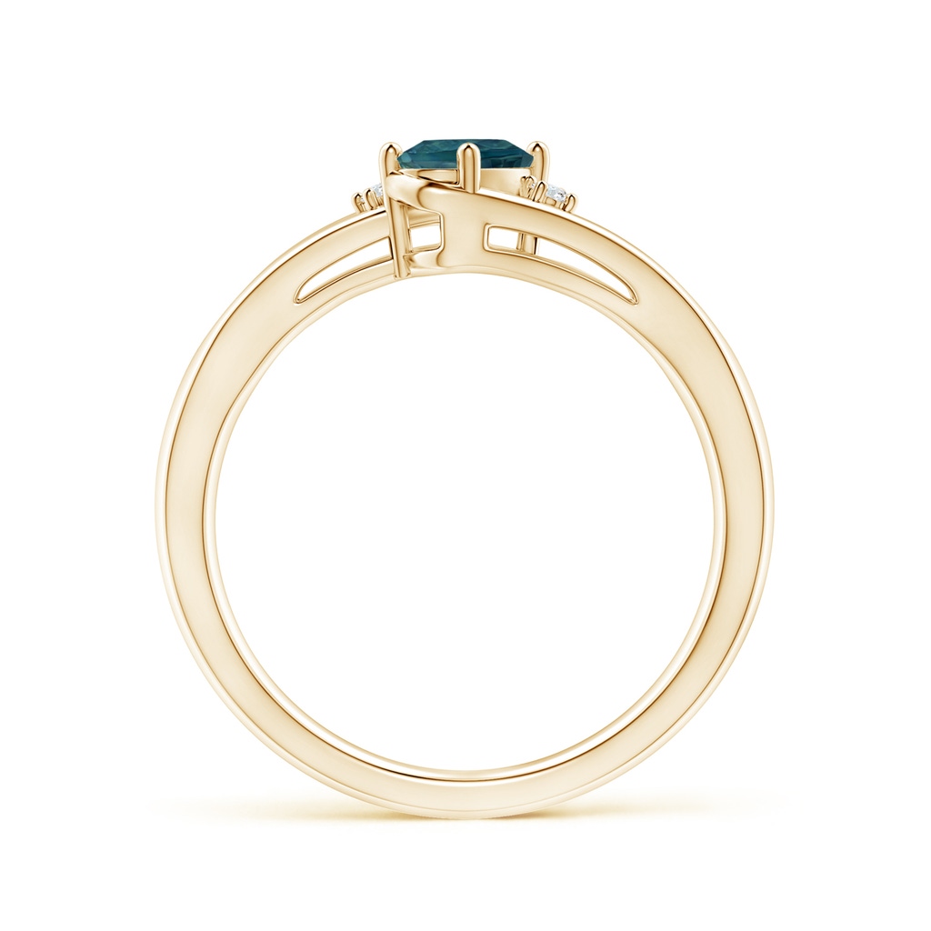 6x4mm AAA Teal Montana Sapphire and Diamond Split Shank Ring in Yellow Gold - side_1