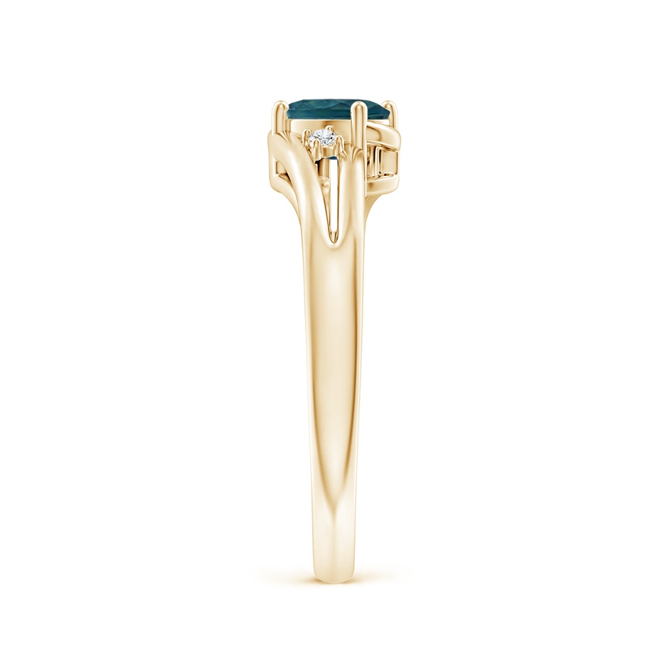 6x4mm AAA Teal Montana Sapphire and Diamond Split Shank Ring in Yellow Gold side-2