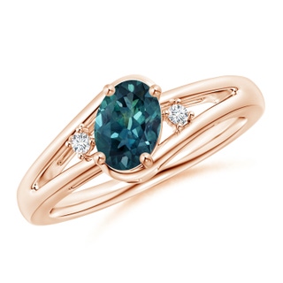 7x5mm AAA Teal Montana Sapphire and Diamond Split Shank Ring in Rose Gold