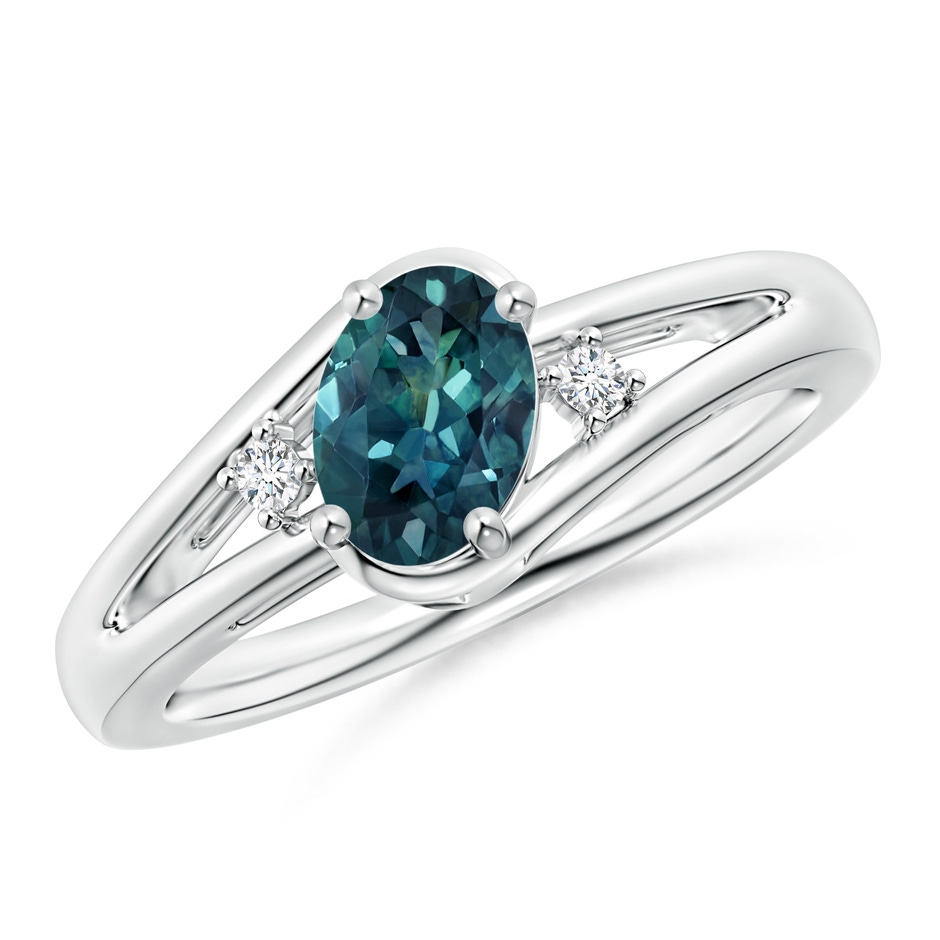 7x5mm AAA Teal Montana Sapphire and Diamond Split Shank Ring in White Gold 