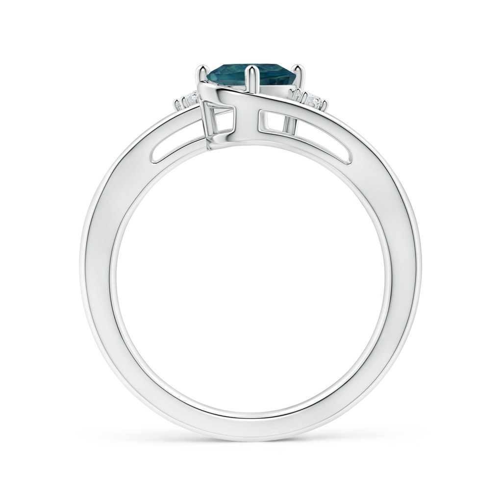 7x5mm AAA Teal Montana Sapphire and Diamond Split Shank Ring in White Gold - side_1