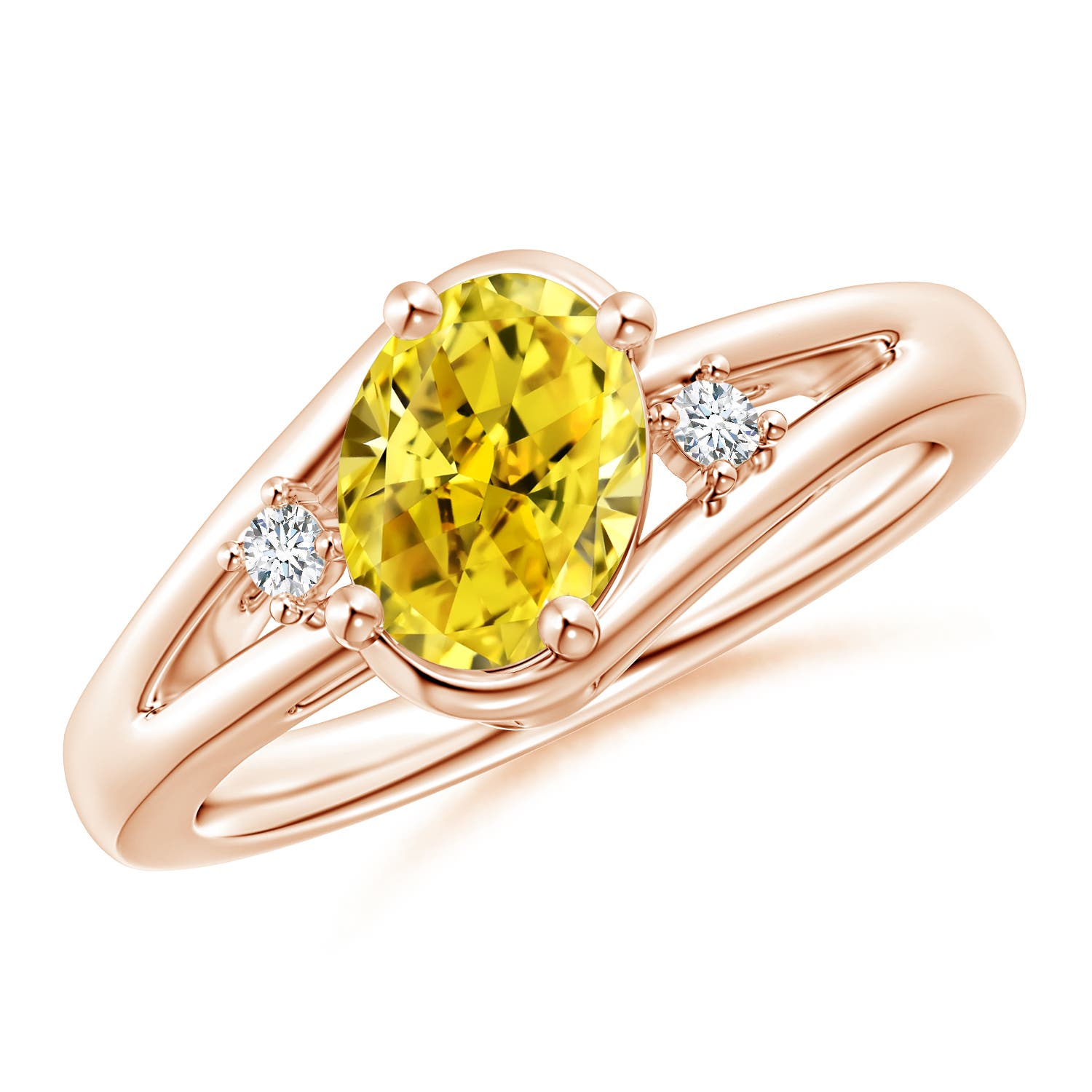Angara 1.24 CTW Prong-Set Fancy Intense Yellow and White Diamond Split Shank Engagement Ring in 18K Rose Gold